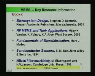 Now I will give some of the books which are important for further study. Those are MEMS and MOEMS Technology and Application by Rai-Choudhury and is SPIE publication.