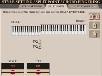 Split Point Settings These are the settings (there are two Split Points) that separate the different sections of the keyboard: the Chord section, the LEFT part section and the RIGHT 1 and 2 section.