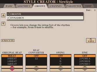 Editing the Rhythmic Feel 1 2 3 1 3 Styles Playing Rhythm and Accompaniment 1 In the GROOVE Page, use the [A]/[B] buttons to select the edit menu, then edit the data by using the [1 ] [8 ] buttons.