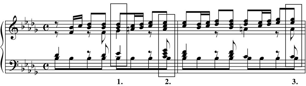 B. Prelude No. 22, WTC I by Bach 1. The repeated note, Bb, in the bass is an example of. 2. Give the quality of the boxed 7 th chords. The repeated note is not part of the chord for examples 2 and 3.
