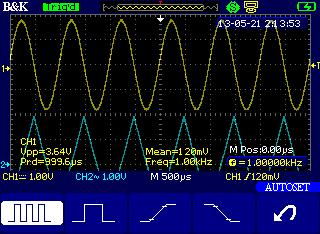 3.3 Automatic Settings and Run/Stop Mode Auto Setting When measuring an unknown signal, the auto setting function can be used to allow the oscilloscope to automatically adjust the vertical and