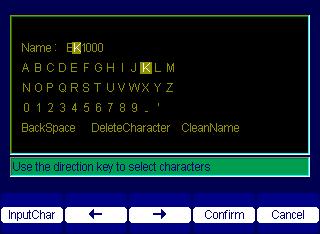 Figure 40 - Create Directory Name 7. You can set the name using the on screen virtual keypad. Use and keys to move the cursor position of the name to left and right respectively.