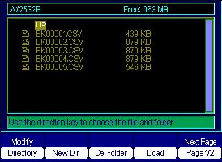 by pressing. To go back up a folder, just press it again with cursor selecting UP. Figure 44 - Subdirectory View Saving Screen Capture The screen capture can be saved as a.bmp file to external memory.