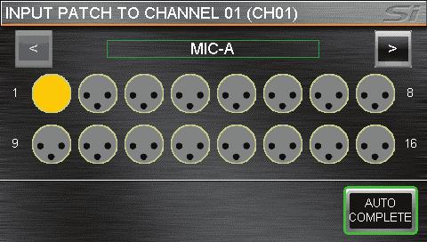 Setting or Changing the Input Patch The Input Patching on the Si Series is accessed from the INPUTS menu on the touch screen; if not already on the main menu press the MENU key then the INPUTS