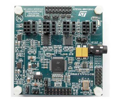 STSmartVoice demonstration board based on MP34DT01 Description Data brief Features 2 on-board MEMS MP34DT01 microphones on board Capable of driving up to 6 digital MEMS microphones 3 independent I 2