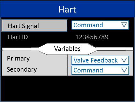 Communications Menu Hart The communications menu will be displayed as follows: Bluetooth The Hart menu is used to select if the Hart signal is present on the Command or