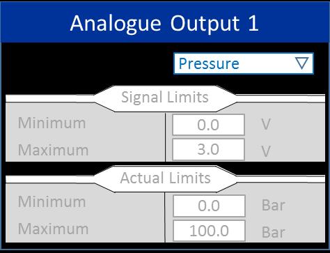 The analogue outputs menu displays one available analogue output if selected by the EHPC210 part code. Also displayed here is the retransmitted output signal if selected in the EHPC210 part code.