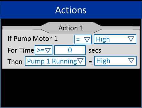 Pump Setup Actions The pump setup screen is used to set up either of the two available pump outputs. These will be shown if the pump outputs are selected in the digital outputs section.