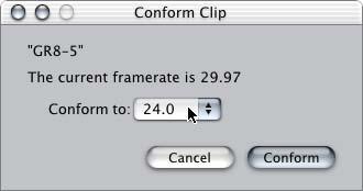 Using the Conform Feature Conforming a clip to a frame rate means that each frame in the clip is given an equal duration in seconds based on a frame rate you specify.