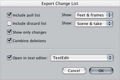 Using the Export Change List Feature From Within Cinema Tools If the most recent version of a sequence is not available or conveniently accessible, or is damaged, you can still create a change list