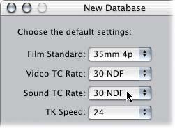 To choose a default sound timecode rate: m Choose the type of timecode recorded on your production sound rolls from the Sound TC Rate pop-up menu.