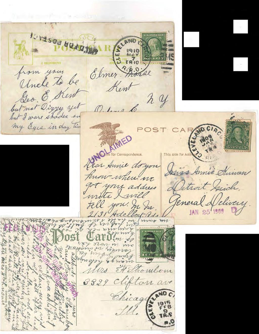 .._.._ Handstamp-First Die Auxiliary Markings I I. '. I '.., THI$ SIDE FOK 0 oo C! ONLY May 7, 1910 Trip 10 Held for Postage January 25, 1909 Trip 4 Unclaimed (at Detroit) c 4' :::-... Jd.... c. >.