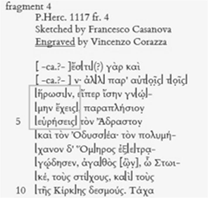 Anagnosis, Herculaneum, and the Digital Corpus of Literary Papyri 71 Fig. 7: display of TM 62499, Philodemus On rhetoric 2.