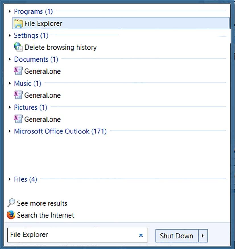 Click on the words File Explorer in the Programs section of the window. A screen similar to the one below will be displayed.