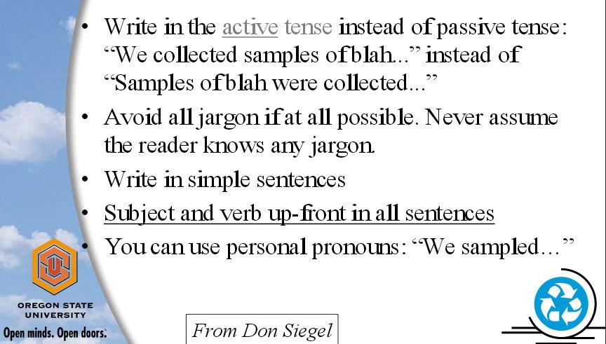 Writing Style & Language From McDonnell, 2009 (citing in turn Don Siegel)