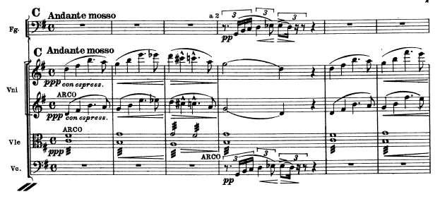 downbeat of section six. The quarter-note theme in this section is derived from Leonora s aria in the second act where she is praying to find peace. Example 4: Overture to La forza del destino, mm.