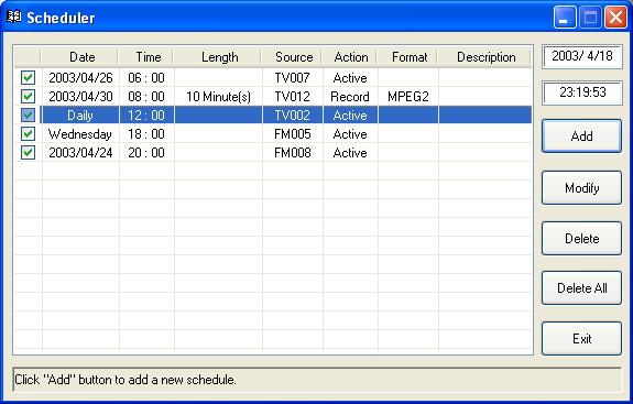 Chapter 9 Scheduler The Scheduler application allows you to create a list of preset schedules for watching and recording your favorite TV programs, and also for listening to and recording FM radio