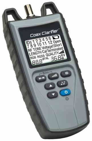 Identifies cable faults Measures dark coax network quality Detects Coax RF Remotes through splitters Locates splitters in the system Tests and grades splitter performance Measures cable length up to