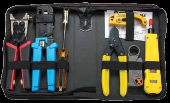 90121 Kit Includes: Coax and Round Wire Cable Cutter Coax Cable Stripper, 2-Level RG58/59/62/6/6Q Cat5e/6 Cable Jacket Stripper EZ-RJ45 Crimp Tool PT Punchdown Tool NEVERDull110 Punchdown Blade F