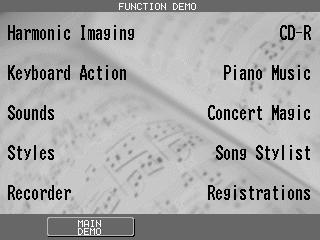 To listen to a Function Demo: 1) Press the DEMO button. The Demonstration menu will be displayed.