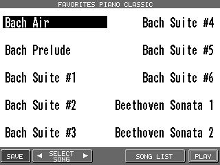 Making your Favorites list You can make your Favorites list for each Piano Music category. Ten songs can be programmed in the order of playback.