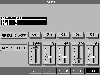 L 1 L2 Selects the Reverb type. Use the Dial to choose one of the 7 Reverb types. L3 L4 Selects Reverb on/off. Use the Dial to turn the Reverb on/off for the selected Part. Selects Reverb depth.