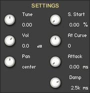 The Settings Column: Here you can adjust all the various setting for the selected Key/Sound, like Tuning - Volume - Panning - Sample Start.