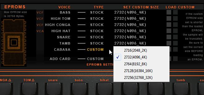 FIRST you need to set the custom size of the EPROM image you plan to load, don t do it after because changing the size of a custom slot will erase the memory of the PROM to