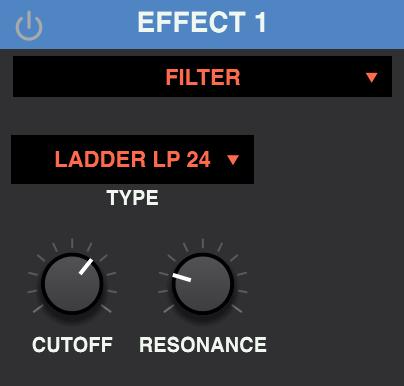 Filter The Filter effect filters the sum of all voices routed into this effect bus. Please refer to the chapter Filter/Amp for a thorough description of the various filter types.