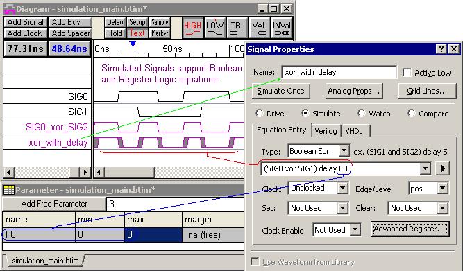 3. *Simulated Signals SynaptiCAD's simulation-enabled products (like WaveFormer Pro and DataSheetPro) contain a built-in Interactive HDL Simulator that is capable of simulating Boolean and registered