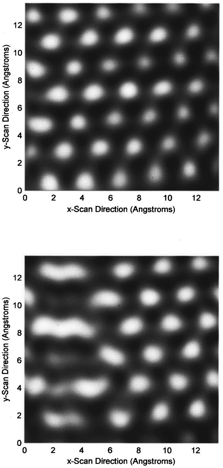 4604 Rev. Sci. Instrum., Vol. 70, No. 12, December 1999 D. Croft and S. Devasia FIG. 5. Experimental surface images without vibration compensation: 50 Hz scan rate top and 445 Hz scan rate bottom.