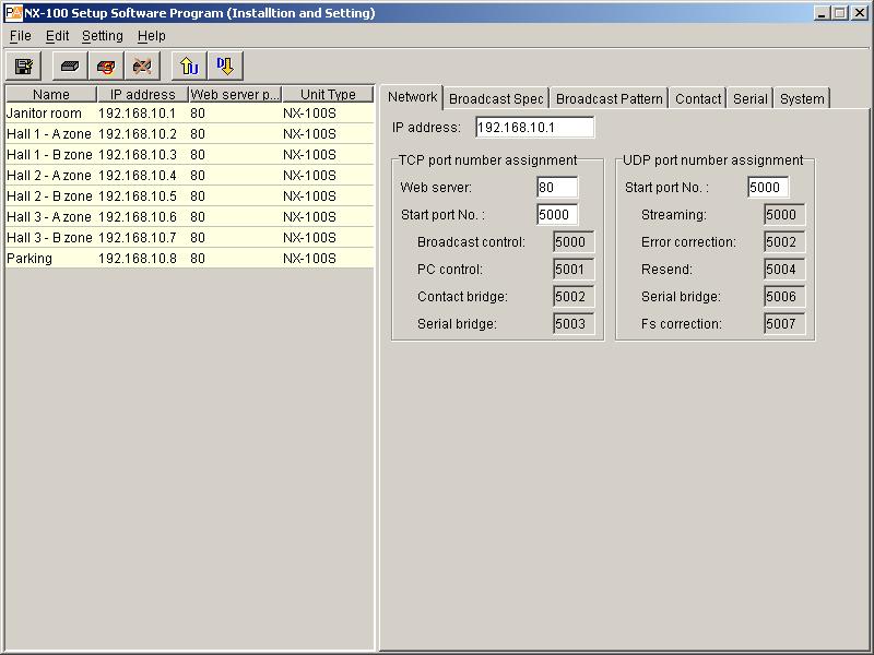 Chapter 3: SYSTEM SETTINGS (NX-100 SETUP PROGRAM) 6.3. Network Setting Step 1. Click on the [Network] tab of the System Setting Tool. The setting screen will be displayed. Step 2. Set each item.