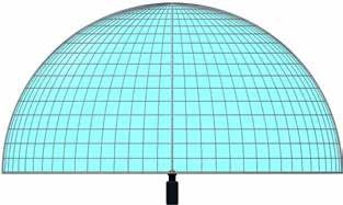 95% Back Focus Suitable for 0.95 single-chip DLP and 3LCD. The illustration shows the active pixels used to project a hemisphere. A full hemisphere is projected as a circle of (active) pixels.