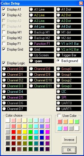 Color Setup The color of each channel, Group, cursor line(v1,