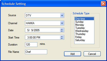 Recording 7.3 Schedule Recording You can access Schedule Recording from the Settings Menu as described in Chapter 5.1.2 and Chapter 5.2.4. Here you can see a list of items scheduled to record.