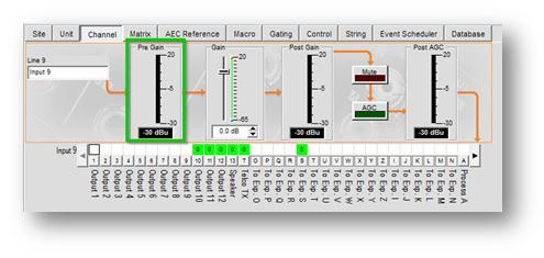 OPTIMIZING GAIN FOR LINE INPUT AND OUTPUT CHANNELS It is important to understand that the CONVERGE Pro needs to receive a strong, line level signal from the source (audio switcher, video codec, DVD