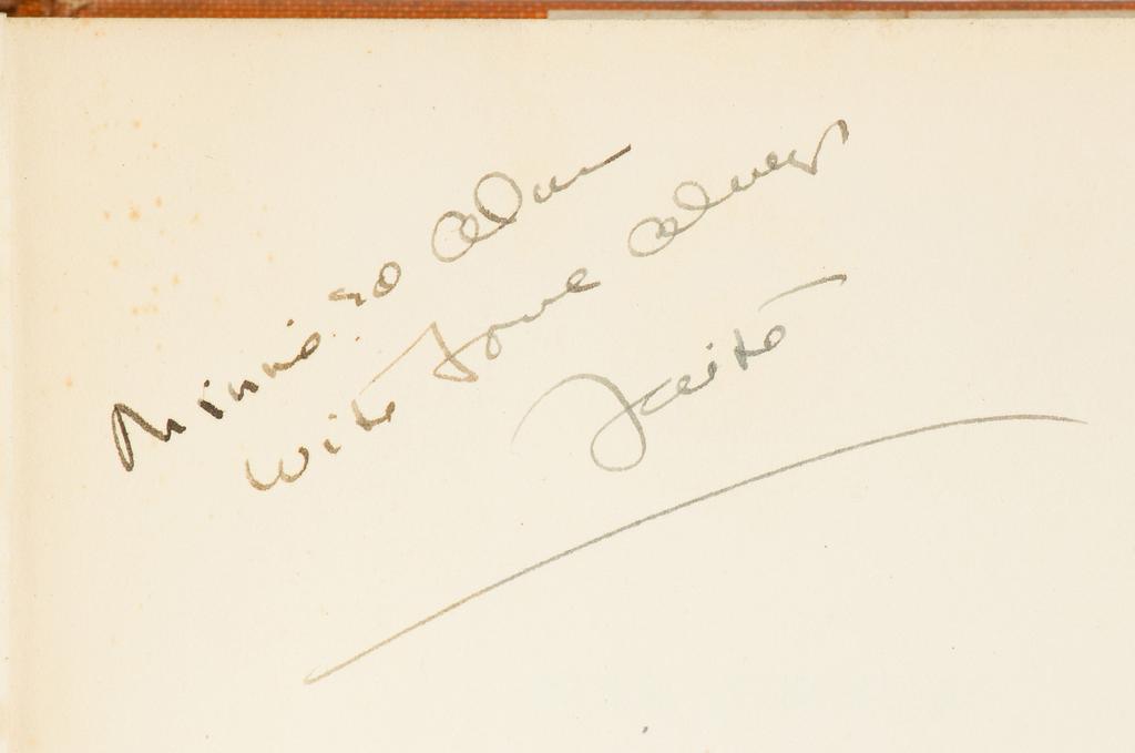 Inscribed by Baldwin on the front endpaper, to mystery writer Mignon Eberhart and her husband: Mannie and Alan, with love always, Faith.