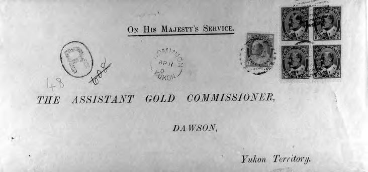 Gold was found in a number of tributaries of the Klondike and their names show up on the early postmarks, for example, Eldorado, Hunker, Bullion Creek, Dominion Creek,