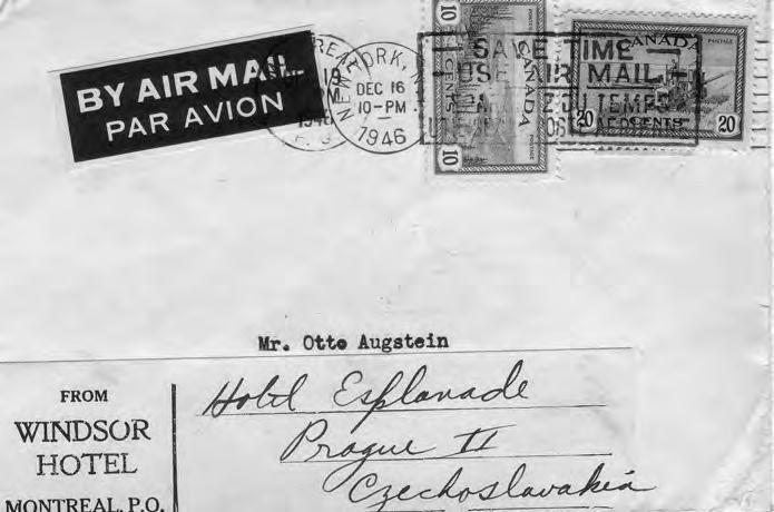 Airmail to Czechoslovakia, eventually (1946) The 30 double airmail fee to Europe was applied at the Windsor