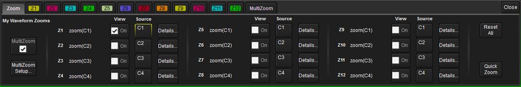 HDO8000 8-Channel High Definition Oscilloscope Adjust Zoom The zoom's Vertical and Horizontal units will differ from the source trace, as seen from a comparison of the trace descriptor boxes, because
