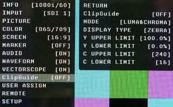 In the Overlap mode, the Vectorscope will be Opaque and will block the source video. Gain Use this menu to change the gain of the Vectorscope display. Normally, the Vectorscope displays x1.00.
