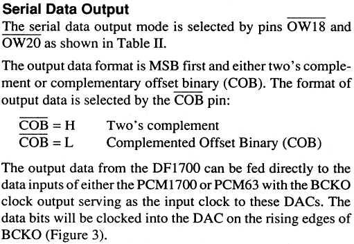 DATA Serial Data Input The 16-bit input data format is two's complement and MSB first. The serial data input timing is the rising edge of BCKI ( Figure 2).