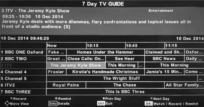 Advanced features Getting the most from your TV 7 day TV guide and channel list TV Guide is available in Digital TV mode.