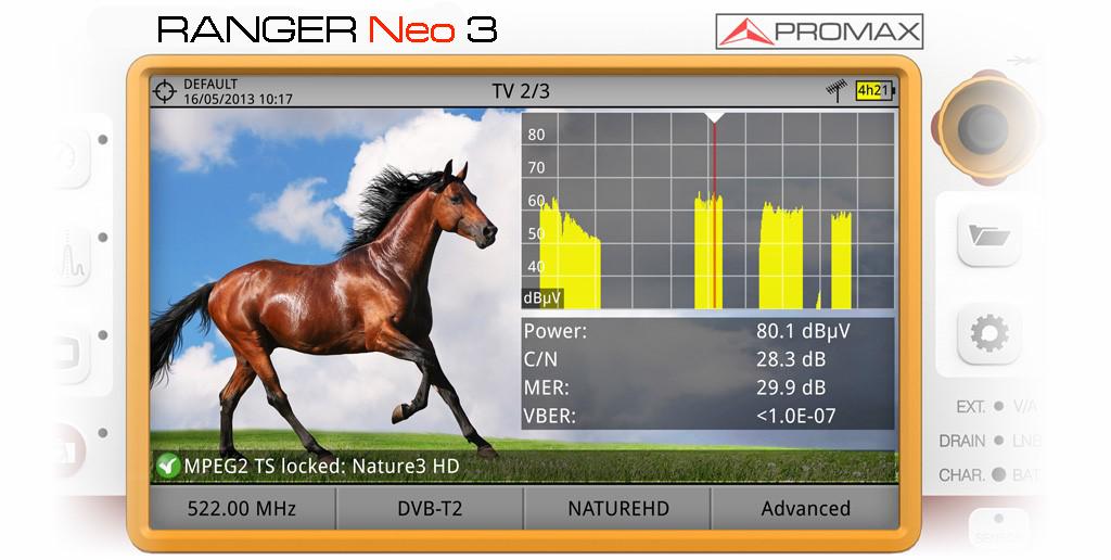 1 INTRODUCTION TV AND SATELLITE ANALYZER RANGER Neo 2 RANGER Neo 3 RANGER Neo 4 1.1 Description The new RANGER Neo is the seventh generation of field meters that PROMAX launches.