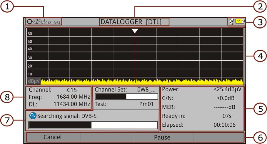 the datalogger). User can pause and resume the datalogger process at any time by pressing on the key "Pause".