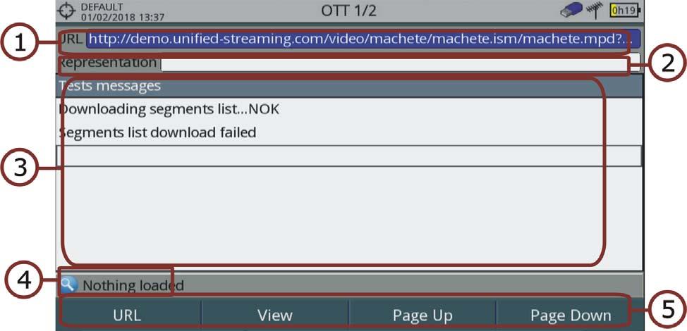 selected stream. OTT 2/2 shows the sequence of segment requests and result (OK, failed). To view the OTT segment download bitrate in a graph press. 8.3 Screen Description 8.3.1 OTT Mode Figure 139.