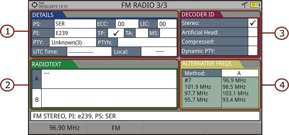 AUDIO RADIO + RDS DATA (RADIO 3/3) Figure 61. 1 RDS Data: PS: Programme service. PI: Programme Identification. PTY: Program type. UTC Time: Universal time. Local: Local time.