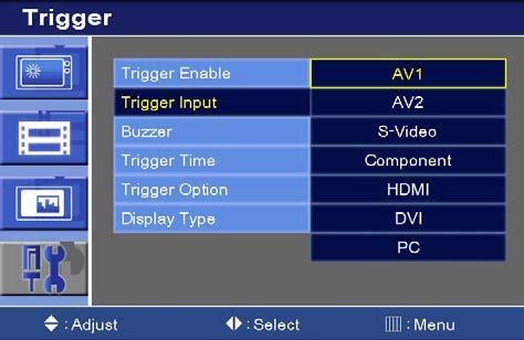 6-2. Trigger Input 1) Press the up( ) or down( ) button to select the Trigger Input.