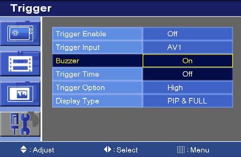 4) Press the Menu button to save. 6-3. Buzzer 1) Press the up( ) or down( ) button to select the Buzzer.