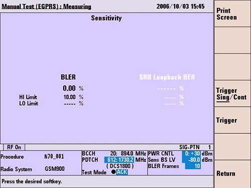 Screen Reference 5 Sensitivity in BLER The BLER measurement is available at the ACK loopback mode, and the BER measurement is available at the SRB loopback mode The measured data for BLER (block